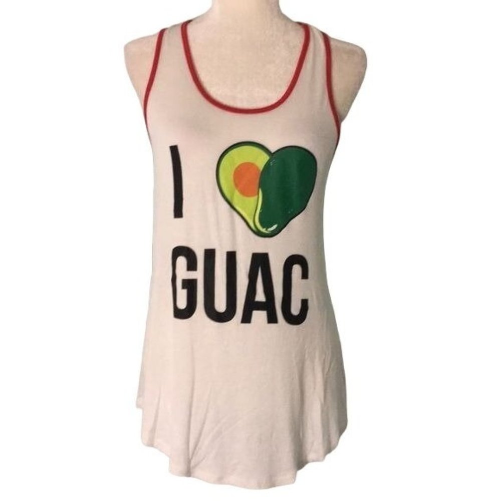 About a Girl Guacamole Racerback Tank Top M White Sleeveless Funny Athletic NEW - Picture 1 of 6